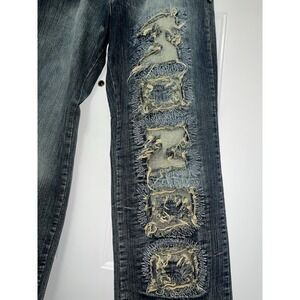 VTG Mondo‎ Y2K Denim Jeans Streetwear Button Fly Distressed Worn Skate Sz 36X34